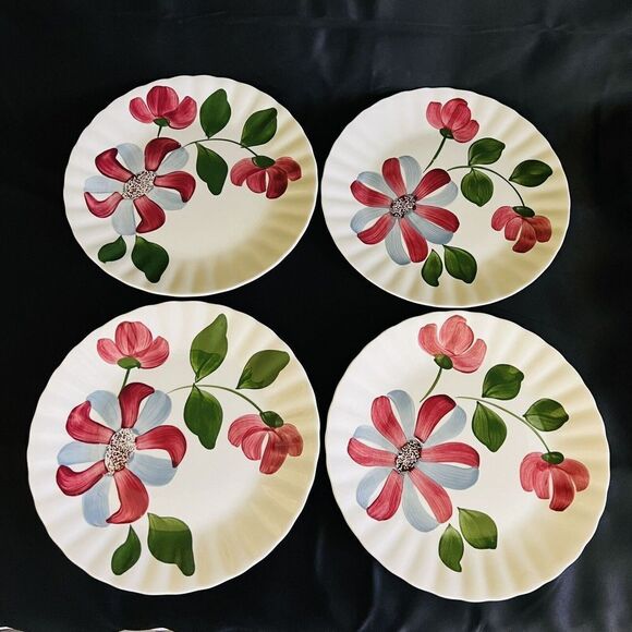 Set Of 4 Blue Ridge Southern Potteries Whirligig Luncheon Plates 9.5” USA Vntg - Picture 1 of 11